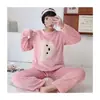 Pijamas Nuevos de Otoño e Invierno para Mujer, Franela Engrosada, Pantalones Largos Casuales de Dibujos Animados Dulces, Ropa de Casa de Terciopelo Coral para Mujer