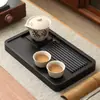 Piedra Negra Incrustada en un Juego de Bandeja de Té de Madera, Mesa de Té Integrada para Uso Doméstico, Bandeja de Té de Madera Maciza Hecha de una Sola Pieza de Madera para Preparación en Seco