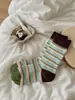 Calcetines Rayados Vintage CHEEMY FREE para Mujer Otoño e Invierno, Calcetines de Algodón Sin Costuras Versátiles Estilo Old Money con Bloques de Color para Mujer
