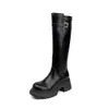 Nuevas botas largas de mujer para aumentar la altura para mujeres menudas, punta redonda, suela gruesa, versátiles, con cremallera trasera, botas de caña alta recta