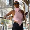 2026 Transfronterizo Primavera y Verano Nuevo Amazon Suéter Chaleco de Punto Sexy sin Espalda Irregular de Cuello Alto para Mujer