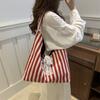 Bolsa de trabalho vintage para deslocamento, bolsa de ombro casual de grande capacidade, estilo simples e fresco, bolsa de lona listrada