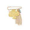 Broche Pin Grande com Peixe Pequeno em Relevo, Corrente Multicamadas e Borla, Pingente de Concha Azul Pérola Imitação, Pin Estilo Oceano