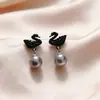 Pendientes de Perla con Forma de Cisne de Moda Versátiles para Mujer Pendientes de Perla Incrustados con Diamantes para Mujer Colgantes para Oreja Pendientes Joyería Exquisito Temperamento Joyería para Oreja