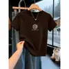 Camiseta básica de manga corta para mujer, color café, hombro normal, cuello redondo, 100% algodón, nueva moda simple primavera-verano 2026