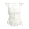 [La Ropa Nueva de Betty] Chaleco Pequeño de Tirantes con Mangas Voladoras y Borde de Encaje para Mujer Camisa sin Mangas de Deseo Puro Top de Puntos Ondulados Corte Ajustado