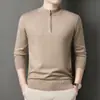 Suéter de punto grueso para hombre con cuello medio y cremallera, venta al por mayor transfronteriza, nuevo para otoño e invierno, cálido, casual, capa base de punto para mediana edad