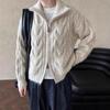 Chaqueta Suéter Holgada con Solapa y Torcido Estilo Perezoso para Mujer Otoño e Invierno Nuevo Estilo Coreano Holgada con Cremallera Gruesa Tejida Cárdigan Top