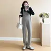 Suspensórios para grávidas para outono e inverno 2024 nova moda moda tendência mãe solto slim forrado com fleece calças de perna larga peça básica