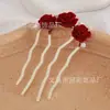 Grampo de Cabelo Rosa Red Velvet Vinho Tinto Alto Padrão Curto Versátil Elegante Retrô Menina Cabelo Grampo de Cabelo
