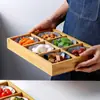 Bambu e Madeira Jiugongge Bandeja Louça Prato para Hot Pot Prato para Churrasco Fogão Circundante Prato para Petiscos Frutas Secas