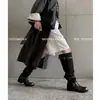 Botas de Caballero Lavadas Botas Largas de Caña Alta para Mujer Botas Apiladas Otoño e Invierno Nuevas Puntera Redonda Hebilla Tacón Medio Caña Recta Botas Largas para Mujer