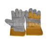 Guantes de soldador de tela amarilla con manga de goma de piel de vaca de doble capa de palma grande de piel de vaca grado BC medio cuero cortos transpirables resistentes al desgaste
