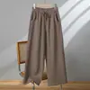 Pantalones tipo "dad" de algodón y lino, estilo retro para mujeres de mediana edad y mayores, pantalones rectos transpirables y de corte holgado para el verano