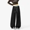 Pantalones de chándal rectos de peso pesado con cintura de color block para hombre y mujer, nuevo de otoño, holgados, de punto morado, casual, deportivos, largos