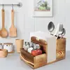Caja de pañuelos de escritorio transfronteriza de madera maciza, caja con compartimento para cubiertos, soporte para tarros de especias de madera de pino para encimera