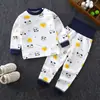 Conjunto de Pantalones de Cintura Alta para Niños que Protegen el Vientre, Estilo Primavera y Otoño, Ropa de Otoño para Bebés, Ropa Interior de Algodón Puro para Niñas, Pijama de Cuello Redondo para Niños