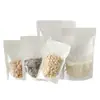 Saco Kraft Branco Yin Yang com Fecho Zip Auto-portante Semitransparente Embalagem para Frutas Secas e Grãos Fabricante Fornecimento Direto