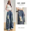 Jeans retro de calle rotos de pierna ancha para mujer, estilo fino de verano, modernos y versátiles, diseño nuevo, pantalones rectos que estilizan