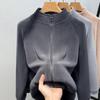 Chamarra de Forro Polar para Mujer Otoño e Invierno 2024 Nuevo Terciopelo Engrosado Cálido Top Suelto Casual Cuello Alto Cárdigan Sudadera