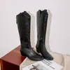 Botas compridas estilo deserto, botas que aumentam a altura, botas de cavaleiro retrô, botas femininas, com salto grosso, bico quadrado, botas curtas desgastadas, botas acima do joelho