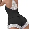 Comercio Exterior Europeo y Americano Transfronterizo Crochet Seda de Leche Sin Mangas Cuello Halter Lencería Shorts Ropa para el Hogar Encaje Conjunto de Dos Piezas para Mujer