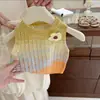 Bebê Menina Verão Novo Doce Estiloso Dopamina Roupa Bloco de Cores Tricô Colete Calcinha Calça Conjunto de Duas Peças Estilo Tendência