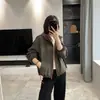 ¡Chic coreano! Cortavientos con bloques de color, con capucha, chaqueta corta, corte holgado, versátil, perfecto para figuras petite, prenda de abrigo casual para mujer