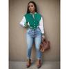 Chaqueta de Bloques de Color para Mujer Europea y Americana de Primavera y Otoño 2024, Abrigo de Traje de Béisbol con Letras de Un Solo Botón, Chaqueta Deportiva