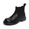 Botas Chelsea de Couro Genuíno 2026 Outono/Inverno Novas Bico Redondo Confortáveis Versáteis Retro Britânico Couro de Vaca Botas Femininas