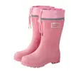 Botas de Chuva Britânicas Rosa com Cordão à Prova de Vento, Botas de Chuva da Moda de Cano Médio, Sapatos de Borracha Antiderrapantes, Botas de Água, Sapatos de Água Femininos para Caminhada