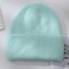 Gorro de lana de pelo de conejo de color sólido simple de estilo japonés para mujer, gorro de punto informal para otoño e invierno, gorro cálido con protección para las orejas, moderno