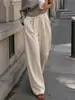Calça Elegante Versátil com Caimento, Afinando, de Perna Larga para o Trabalho, Calça Casual Solta de Cintura Alta em Estilo Europeu e Americano