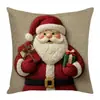 Funda de Almohada Navideña de Amazon Dibujos Animados Lindos Bordado de Imitación Lino Estampado Funda de Cojín para Sofá Decoración Festiva
