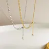 XL78 Nuevo Estilo Dulce Fresco de Nicho Cadena de Perlas Telescópica de Plata S925 para Mujer ins Hip-hop de Moda Cadena para la Clavícula de Costura