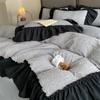 Conjunto Simples de Algodão Puro Estilo Coreano de Quatro Peças com Jacquard Tridimensional Estilo Artesanal, Lençol e Capa de Edredom de Algodão Lavado Estilo Princesa