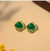 Nuevos Pendientes de Estilo Chino Aguja de Plata 925 Chapados en Oro Imitación Jade Mariposa Cubo de Azúcar Simples y Modernos Elegantes Estilo Antiguo Lujo Accesible Pendientes de Palacio