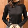 Camiseta básica de cuello medio alto engrosada para mujer de otoño e invierno, ropa interior para mujer de primavera y otoño, corte ajustado, top de manga larga con cuello redondo de color sólido