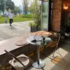 Mesas de Cafetería para Exteriores, Mesas y Sillas de Barra de Acero Inoxidable, Mesas Redondas Pequeñas Minimalistas Modernas de Lujo Ligero, Mesas y Sillas para Comedor de Tienda de Té de Leche