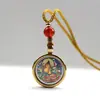 Acero de Titanio 1.5 Colgante Pequeño de Thangka con las Ocho Deidades Guardianas y los Doce Signos del Zodíaco, Dios Amarillo de la Riqueza, Zaki Lhamo, Collar de Thangka Portátil