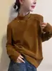 Primavera, Otoño e Invierno 2025 Nueva Moda Coreana Elegante Camiseta Base de Manga Larga Térmica Holgada Adelgazante con Cuello Medio Alto para Mujer