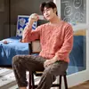 Nuevos Pijamas de Terciopelo Coral para Hombre en Otoño e Invierno, Engrosados y Cálidos, Conjunto de Ropa de Casa de Invierno para Adolescentes y Niños