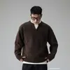 Suéter masculino de duas peças com decote V para o outono, suéter casual de manga longa com toque de alta qualidade, peça versátil e de corte solto