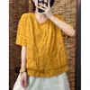 Otoño Verano Artístico Retro Estilo Simple Algodón Lino Manga Corta Camisa Top Nuevo Diseño de Bolsillo Cárdigan Holgado Adelgazante Mujer