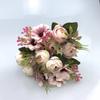Rosa de té de seda artificial nórdica, 5 tenedores, 9 capullos de té con perlas, pequeño ramo de rosas de té, decoración del hogar, flor de simulación para boda