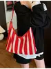 Bolsa Tote Listrada Tecida de Grande Capacidade de Alta Qualidade Transfronteiriça para Mulheres, Bolsa de Ombro Versátil da Moda Tendência Casual