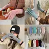 Guantes de Punto Mezcla de Lana con Borde Contrastante Invierno a Prueba de Frío Terciopelo de Conejo Lana Dedos Divididos Muñeca Larga y Ancha