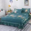 Saia de Cama Escovada Colcha Peça Única Lavada Cama de 1,8m Capa Protetora Amiga da Pele para Dormir Nu Moda Saia de Renda Cama Lençóis de Cama