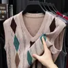 Novo colete masculino de lã, outono e inverno, casual de corte solto, em estoque, pulôver de mistura, adequado para pais de meia-idade, camisa base atacado