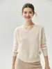 Suéter tejido de cuello en V simple 75% cachemir + 25% seda para mujer, holgado y casual, adecuado para ir al trabajo, top básico suave y acogedor